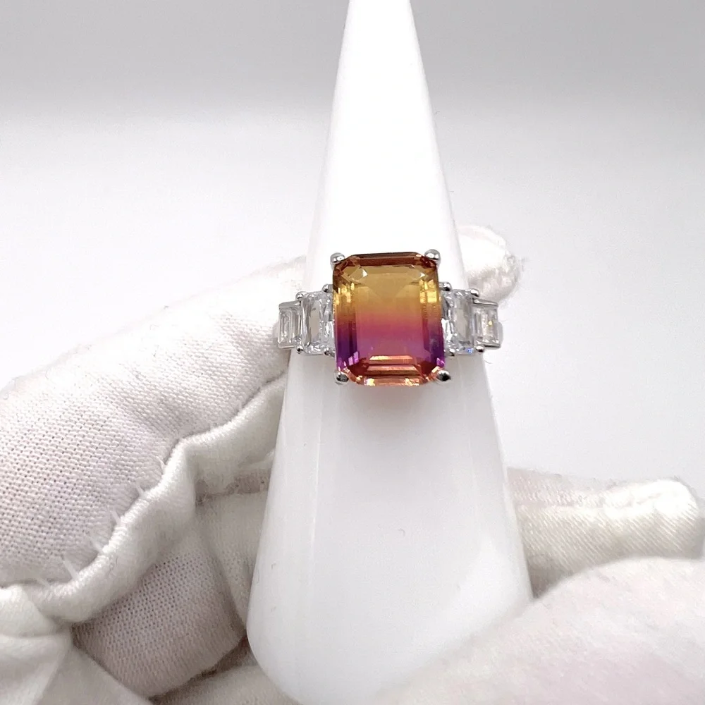 .925 Sterling Silver Padparadscha Sapphire Cz Ring - Picture 17 of 17
